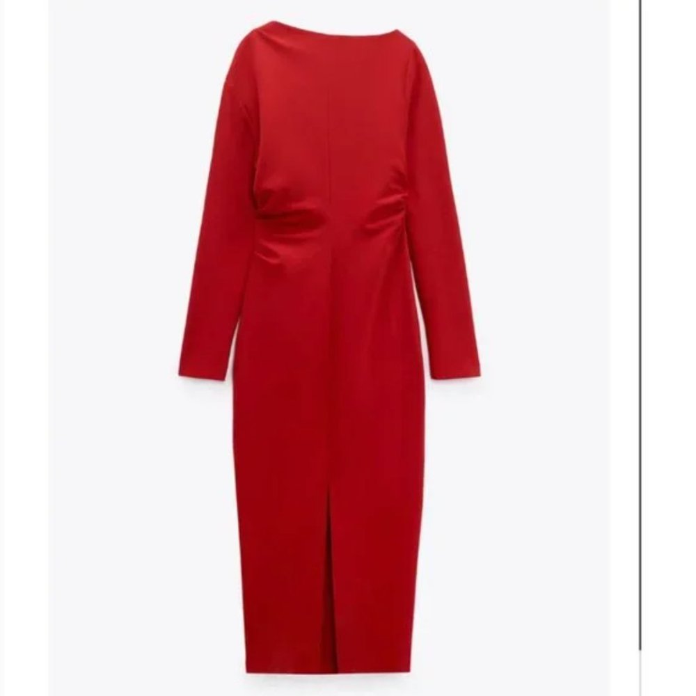 ZARA RED DRAPED SHEATH MIDI MAXI DRESS $129.90 - Picture 8 of 11